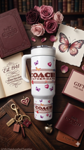 Roses/Butterflies 40oz Tumbler w/Handle (RTS)