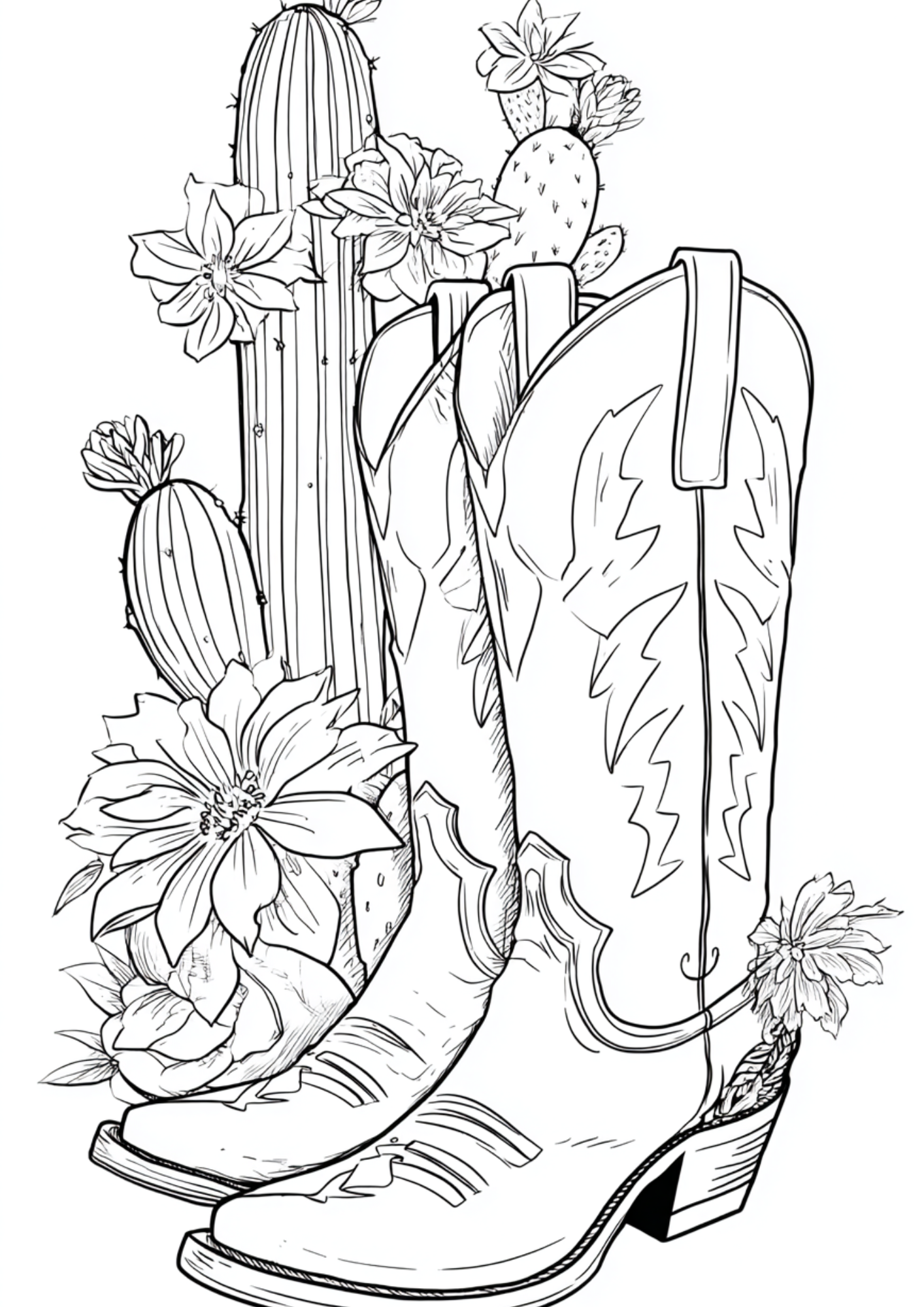Cowboy Boots Coloring Sheet Digital