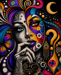 Mystic Duality – Vibrant Abstract Woman Digital Art PNG