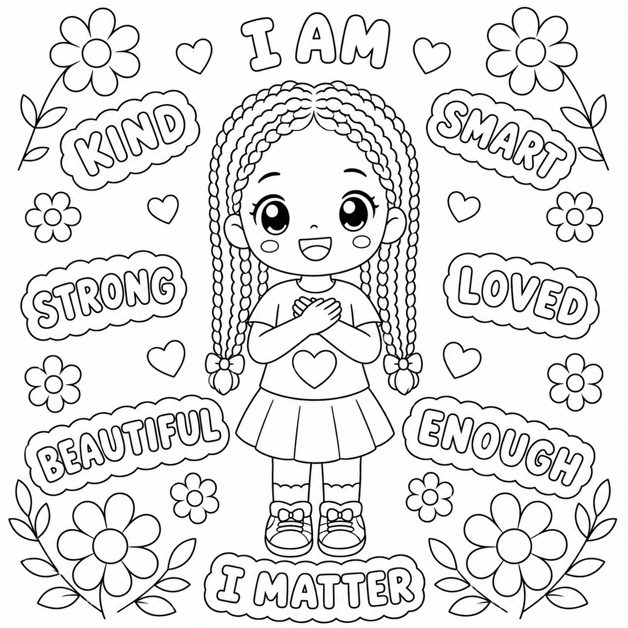 I Am Positive Affirmations Coloring Pages Bundle (African American)