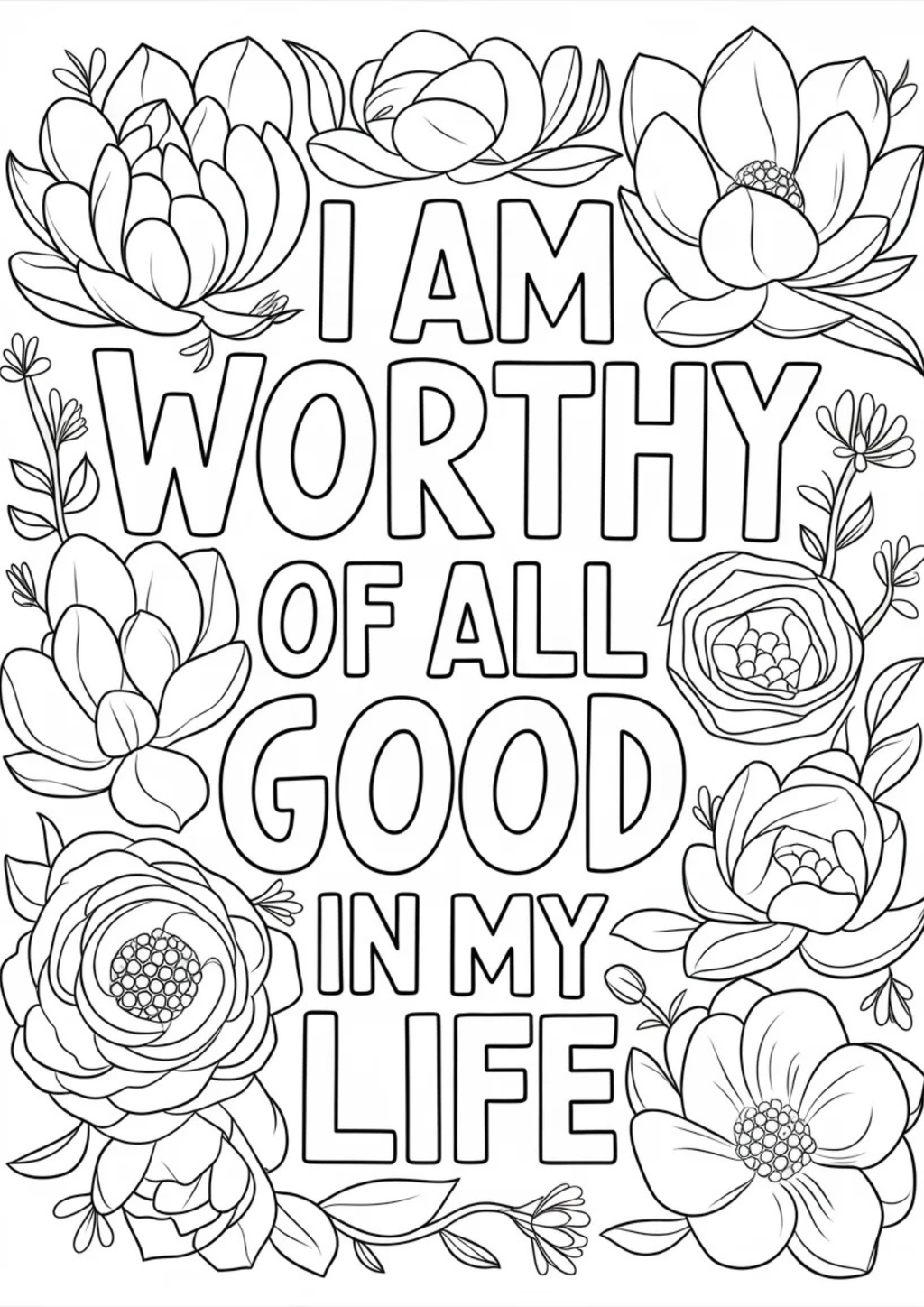 Self-Care & Floral Affirmations Coloring Pack (6 Printable Pages)